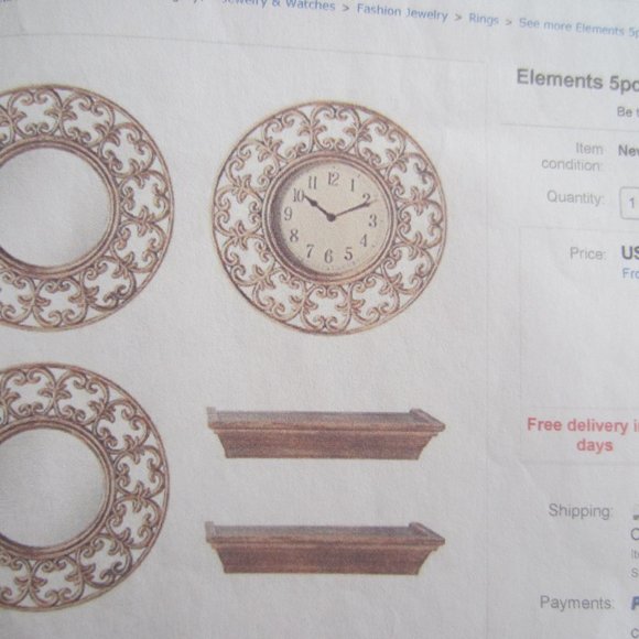 5-PIECE GOLD COLOR ELEMENT OF DESIGN/HOME DECOR WALL SET - Picture 9 of 9